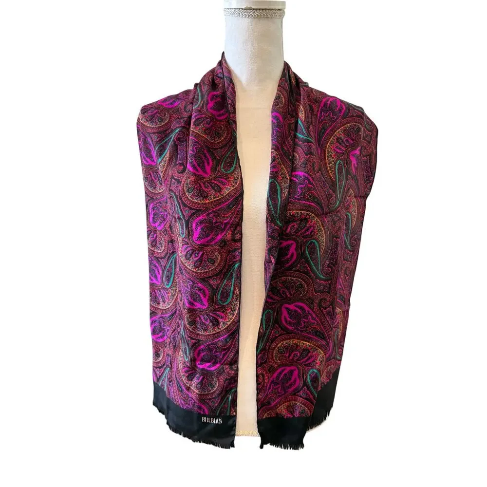 Vintage Bill Blass Silk Rectangular Scarf Stunning Jewel Tone Paisley Print